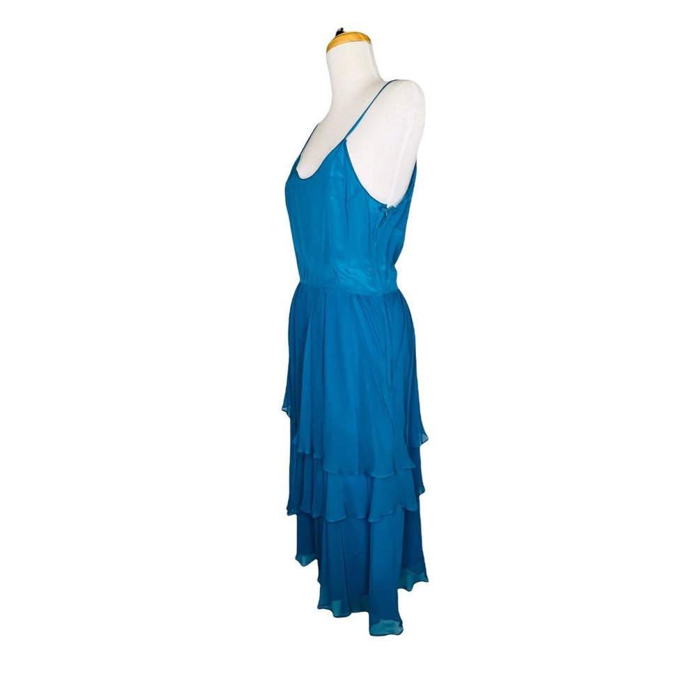 The Silk Farm Tiered Ruffled Teal Dress with Spaghetti Straps Sz 8 Vintage 1970s - Picture 7 of 9